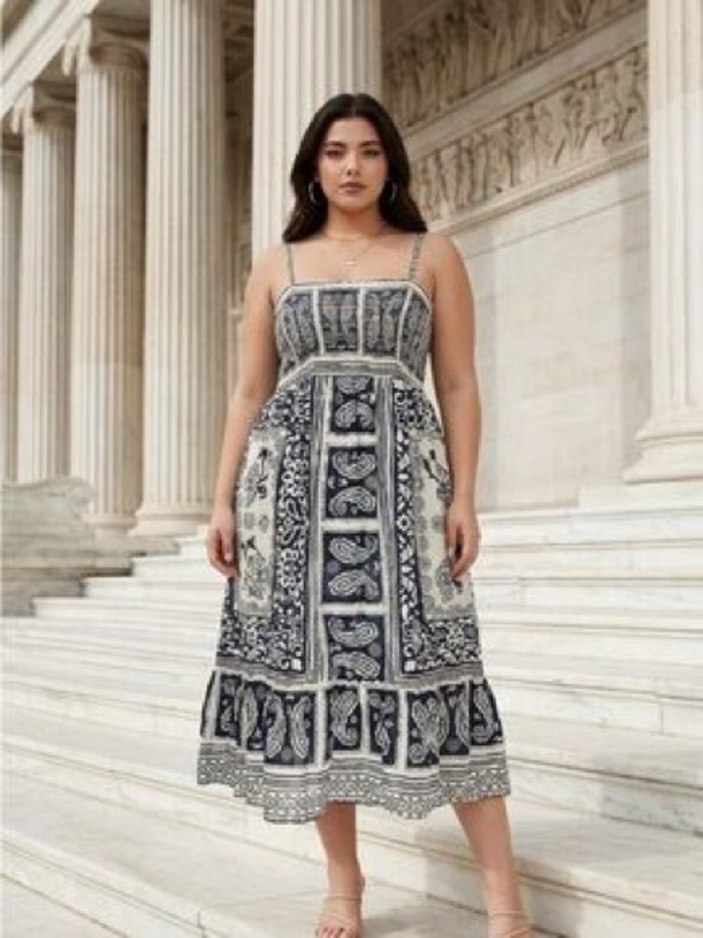 Tommy Hilfiger Navy and White Paisley Midi Sundress size XL resortwear smocked